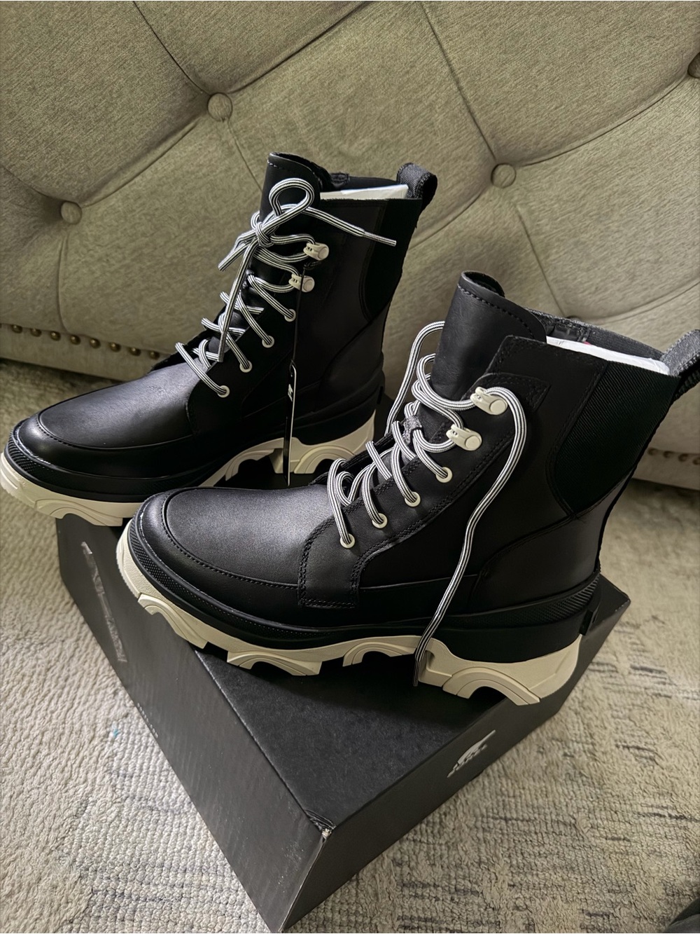 Sorel Black and White Chunky Lace-Up Platform Boots